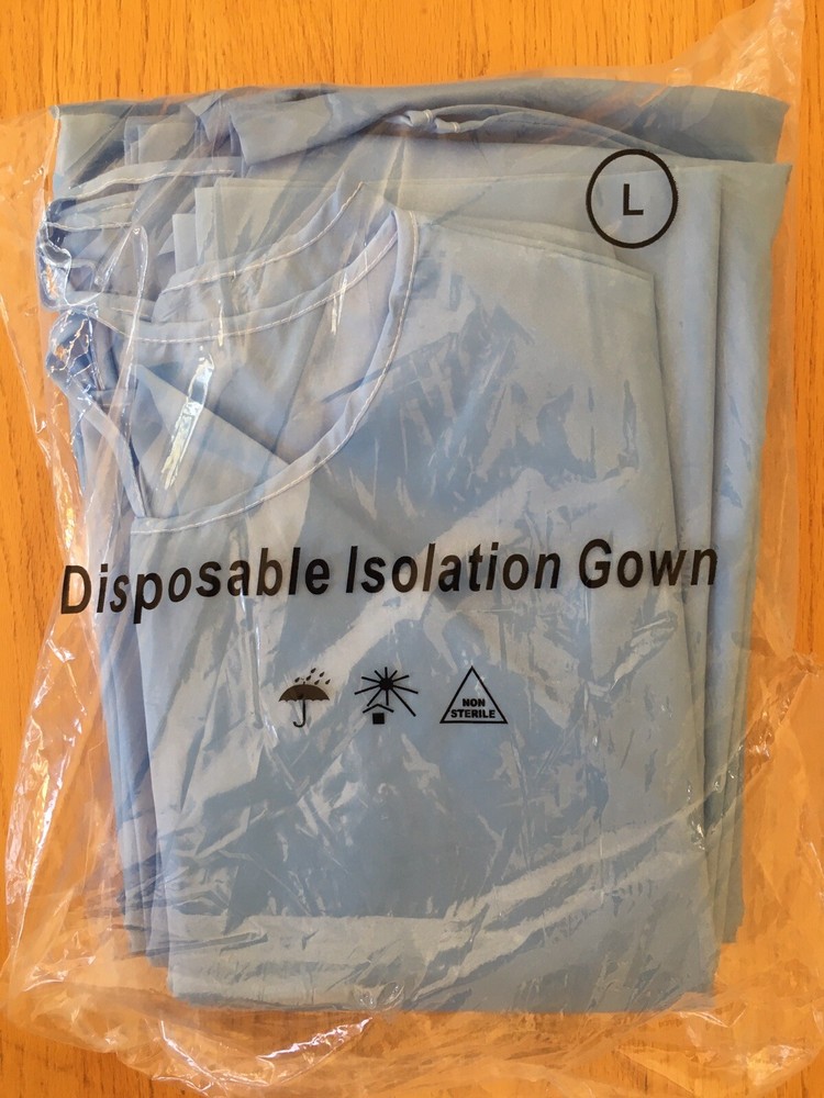 Polyester Isolation Gown - Size large, 10 Per Bag.
