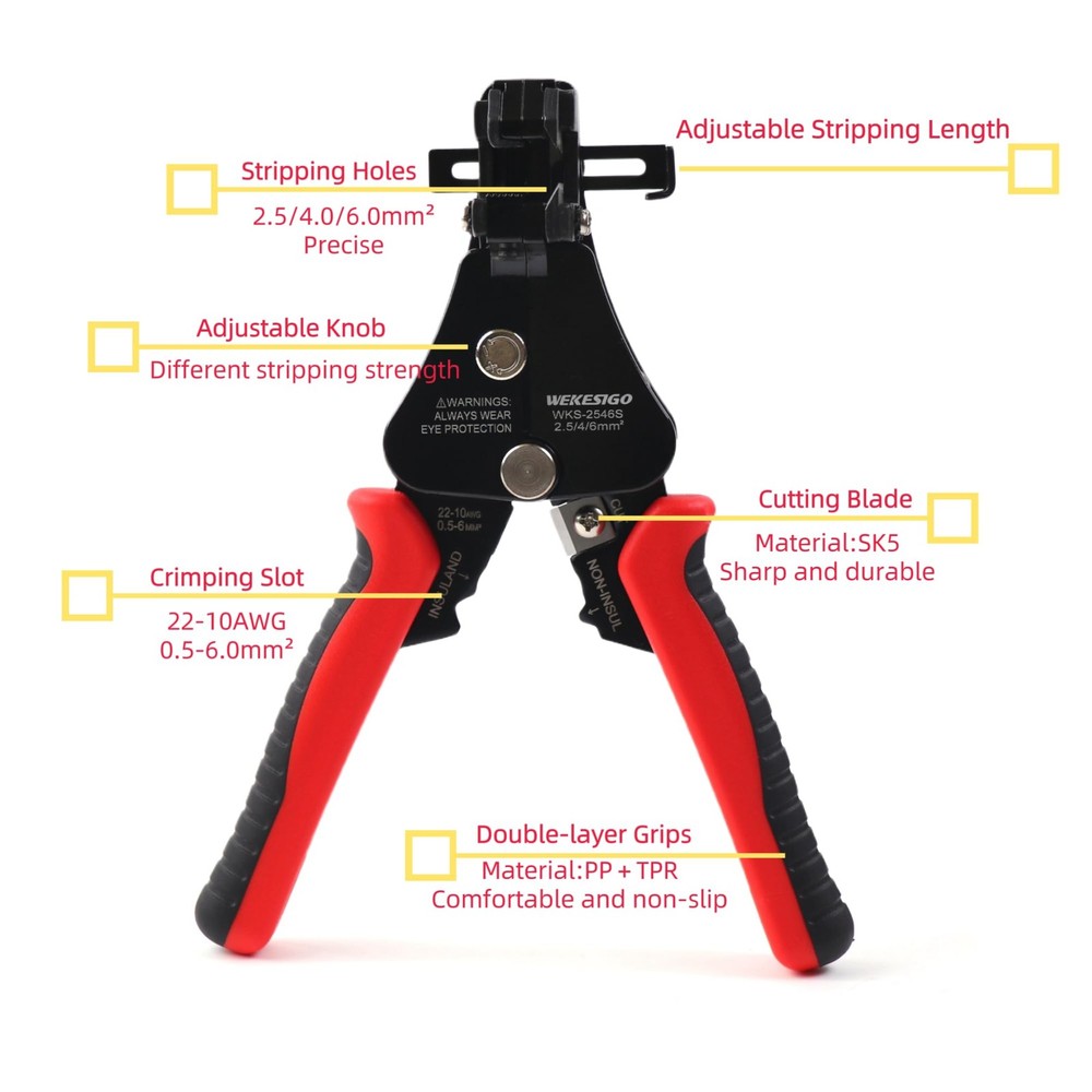 WEKESIGO 3 in 1 Adjustable Wire Stripper Tool, Automatic Solar Red/Black
