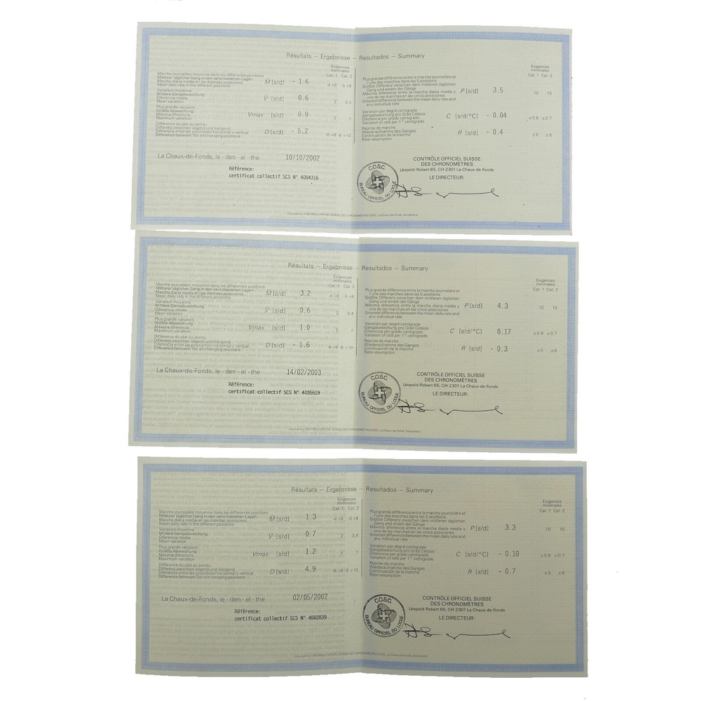 PANERAI SWISS OFFICIAL CHRONOMETER TESTING INSTITUTE (COSC) CERTIFICATE - FILLED