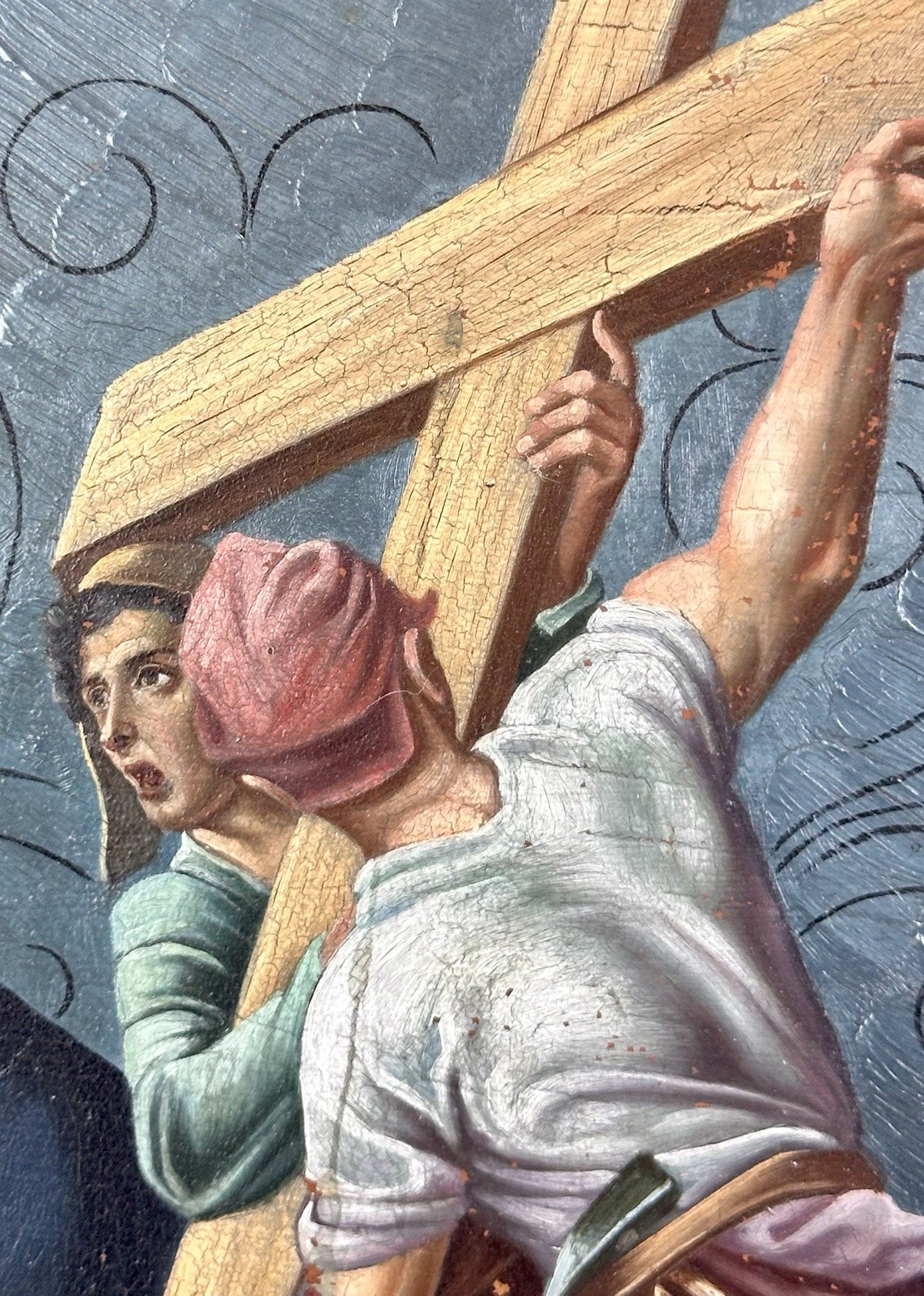 Antique (Late1800’s ) Oil Retablo on Copper , One of ‘14 Stages of The Cross’,