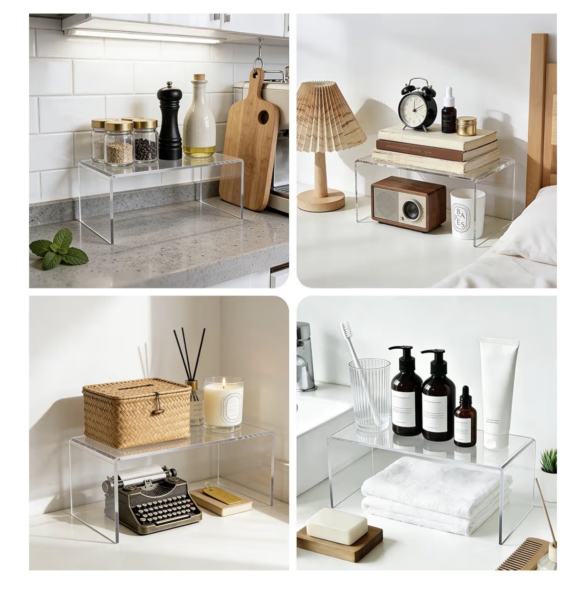 3 Pcs Large Acrylic clear Display Riser Set Shelf Showcase Fixtures 12,11,10.5