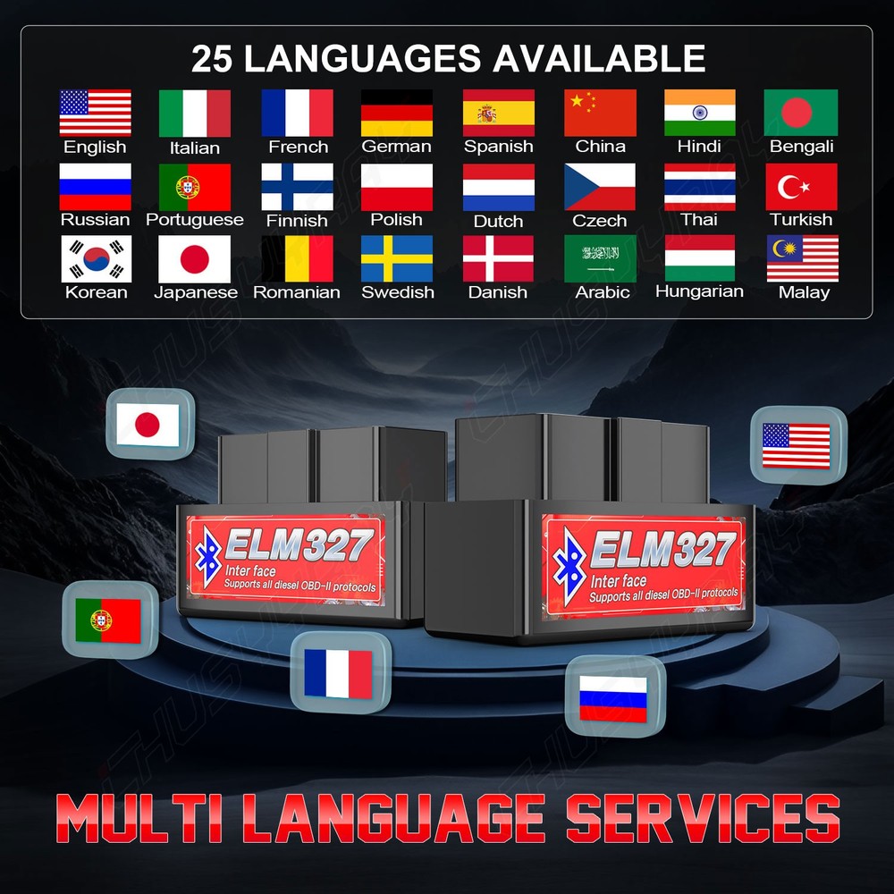 Heavy Duty 12V-24V Diesel OBD2 Code Reader High Range Bluetooth Efficient