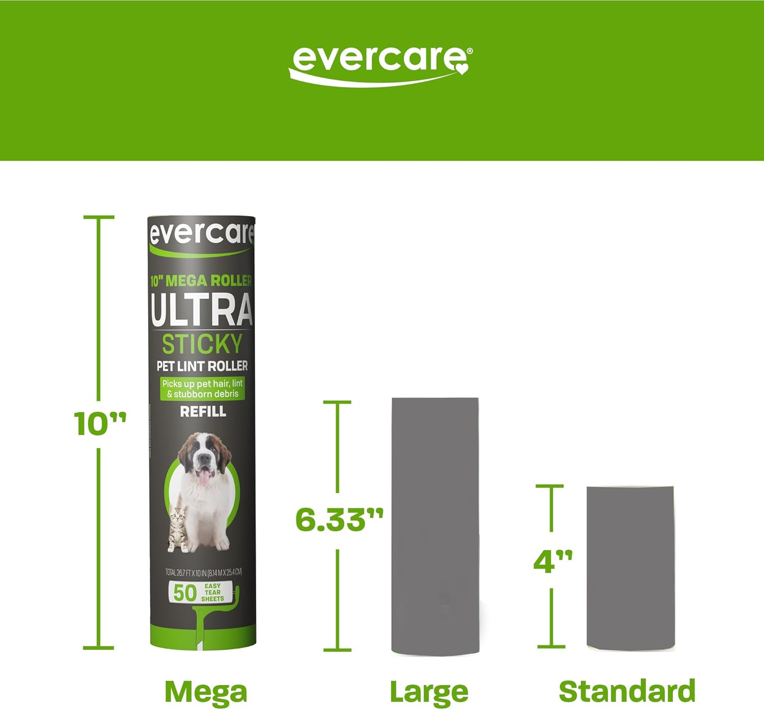 Evercare Pack of 3 All-Purpose Pet Mega Oversized Lint Roller Refills, 50 Sheets
