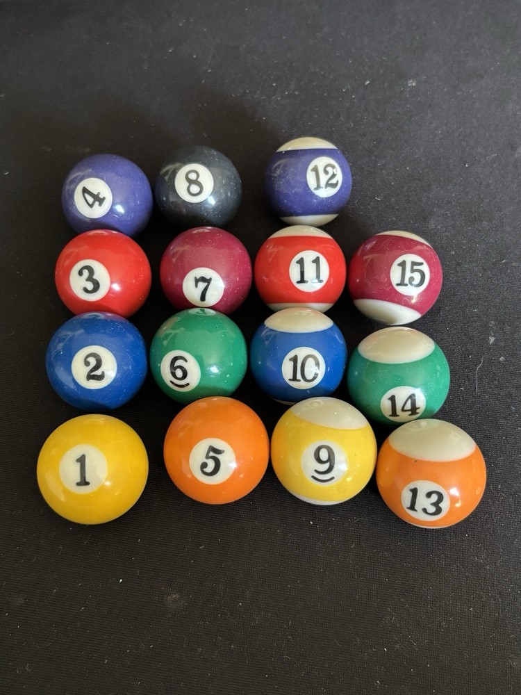 Billiard Pool Mini Balls Full Set 16pc Solid Stripe Cue Replacement Game Parts