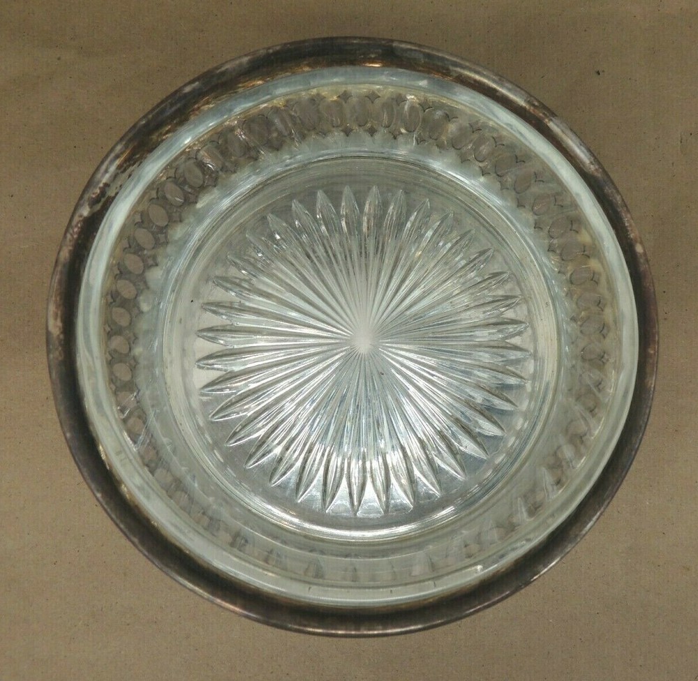 WALLACE 9105 ARTICULATED SILVERPLATE with INSERT GLASS DISH 5" x 1.5"