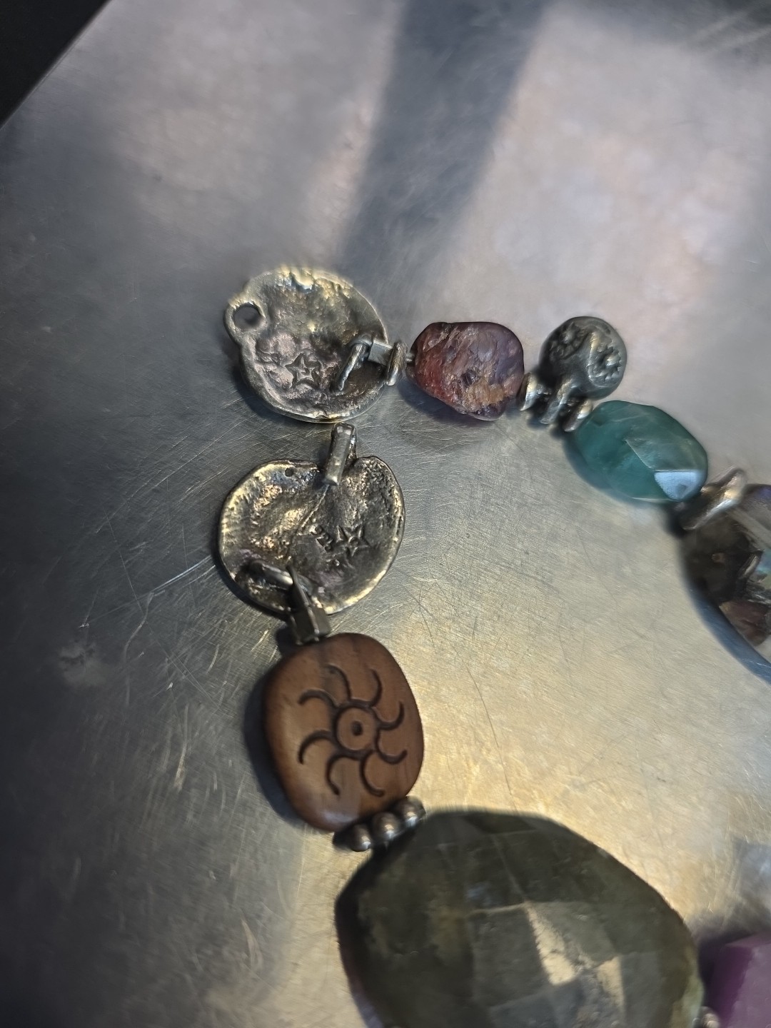 Vintage Handmade Chunky Statement Gemstone Bracelet Silver 7.5"