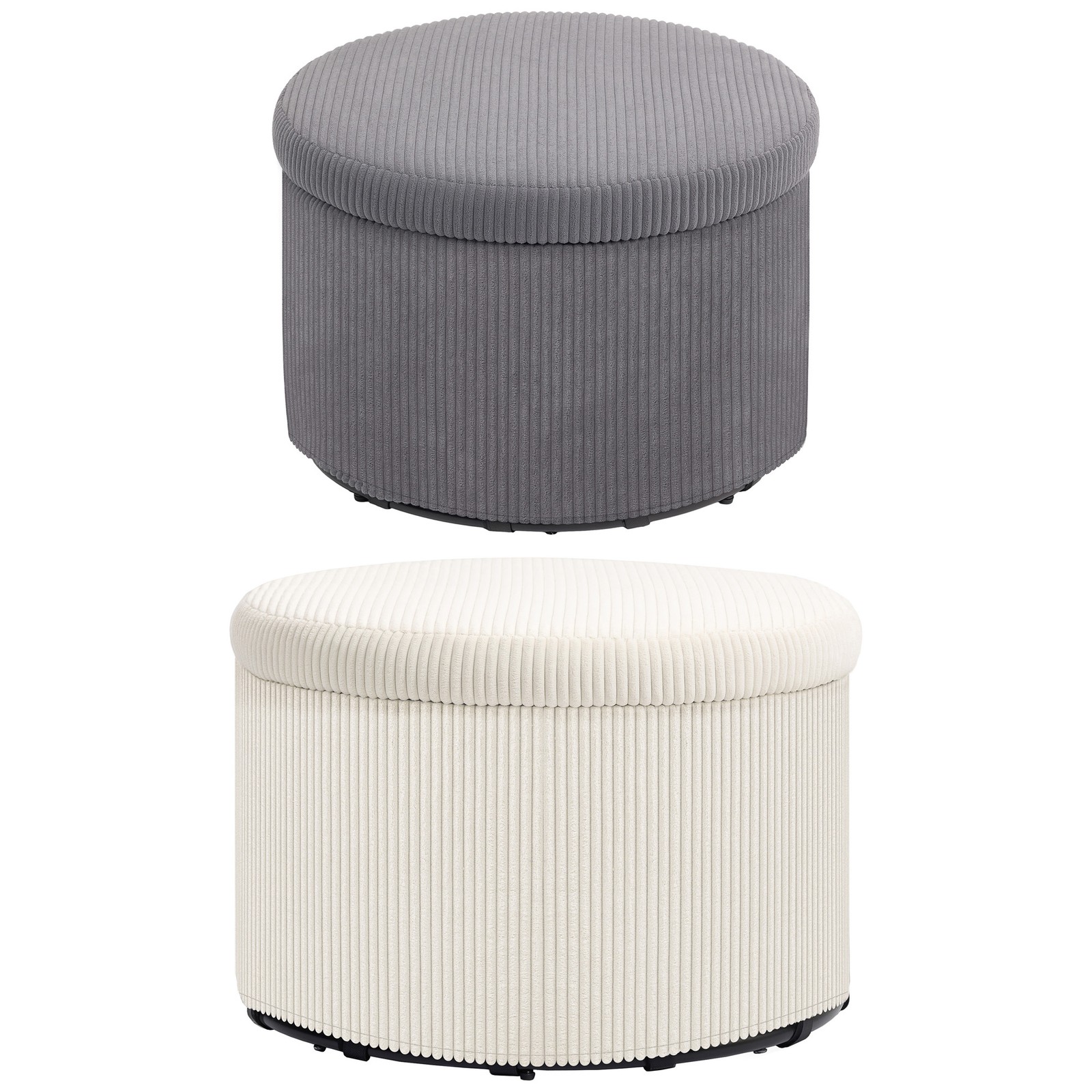 HOMCOM 24 Inch Storage Ottoman Upholstered Pouf Ottoman with Storage