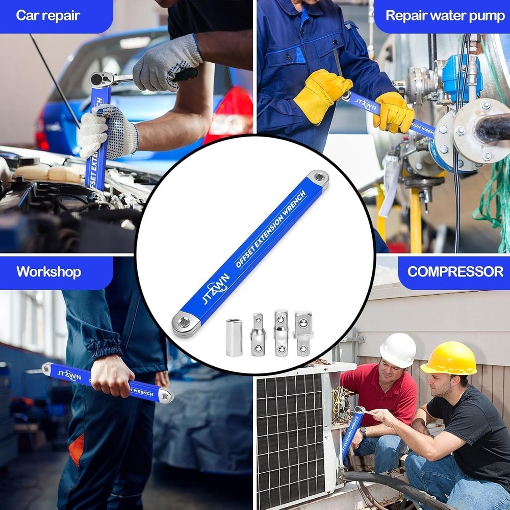Offset Extension Wrench Set, Impact Ready Socket Wrench Extender Tool with Ve...