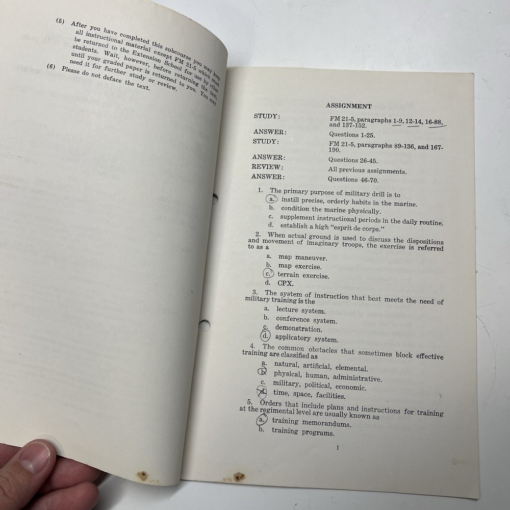 1954 US Marine Corps Extension School Completed Assignment Pamphlet EA-2