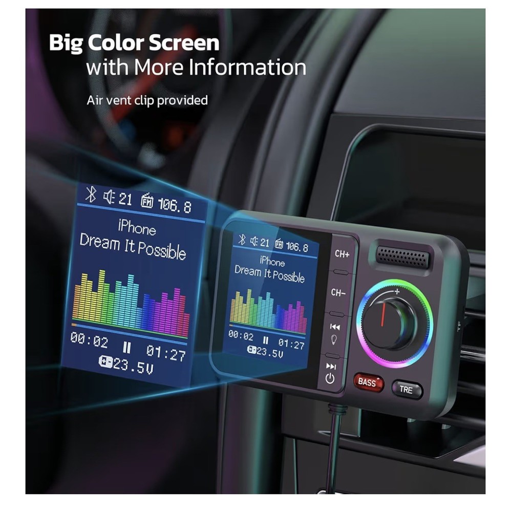 Car Wireless FM Transmitter , Hands Free, MP3 Player, Fast Charging