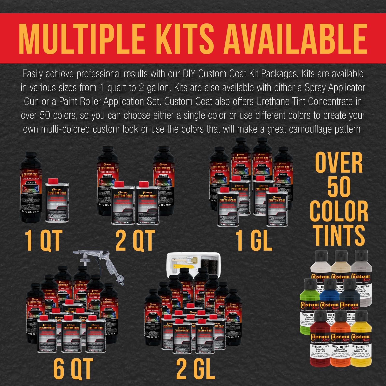 Bed Liner CUSTOM COAT TINTABLE 4-L Urethane Spray-On Truck Kit w/FREE Spray Gun