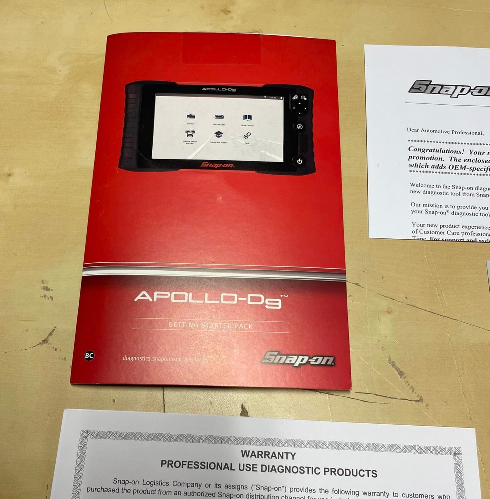 Snap-On Apollo D9 Diagnostics Scan Tool Getting Started Pack Paperwork ONLY