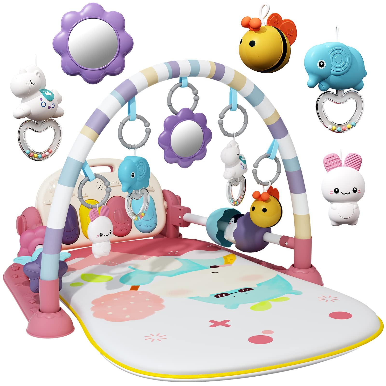 Baby Gym with Musical Piano,Baby Play Mat Tummy Time Baby Activity Gym Mat wi...