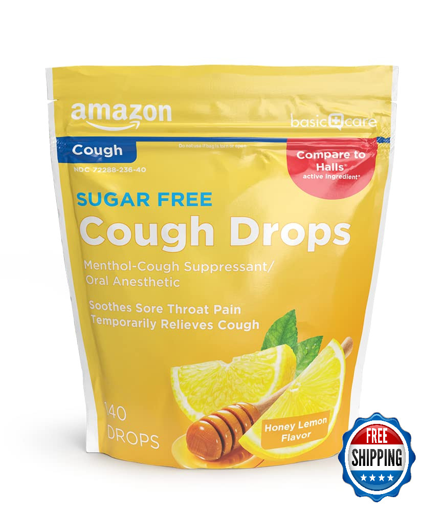 Amazon Basic Care Sugar Free Honey Lemon Cough Drops, 140 Count