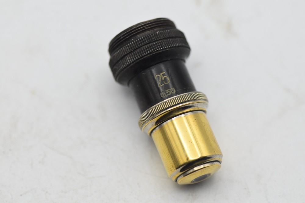 ANTIQUE BRASS MICROSCOPE OBJECTIVE MEOPTA  25  0.50