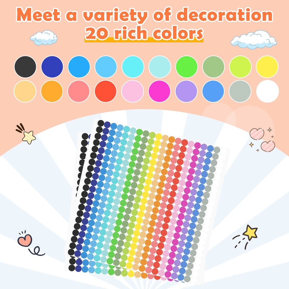 6720 PCS Small Dot Stickers Round Color Coding Labels 6.35mm, Multi