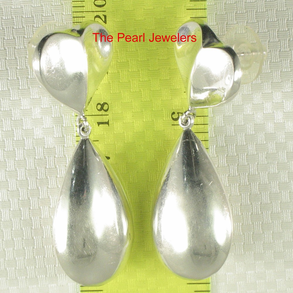 Solid Sterling Silver .925 Dangle Heart Shaped Unique Design Stud Earrings TPJ