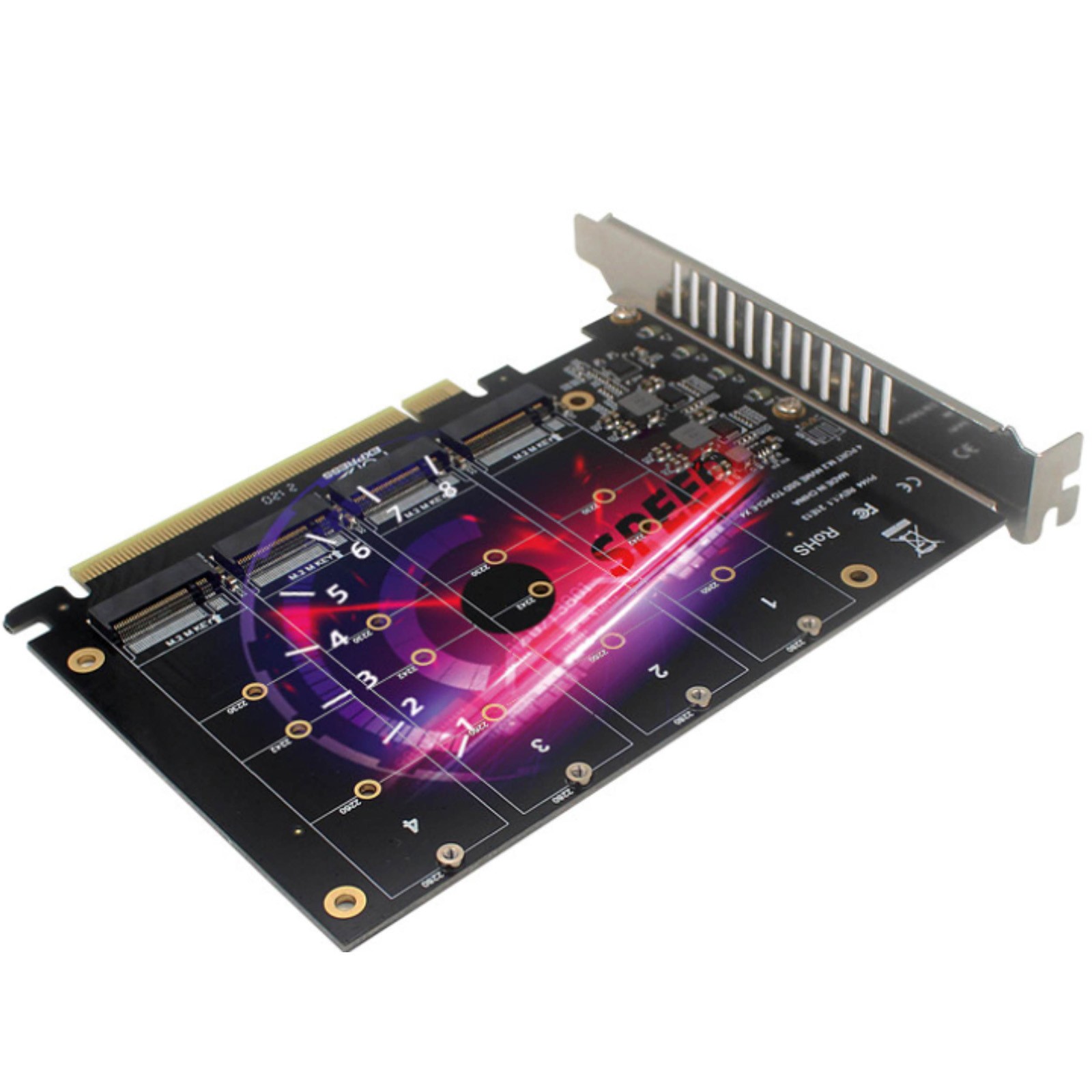 M.2 NVME SSD To PCIE X16 Adapter Connector 4 Port Expansion Card 4x32Gbps