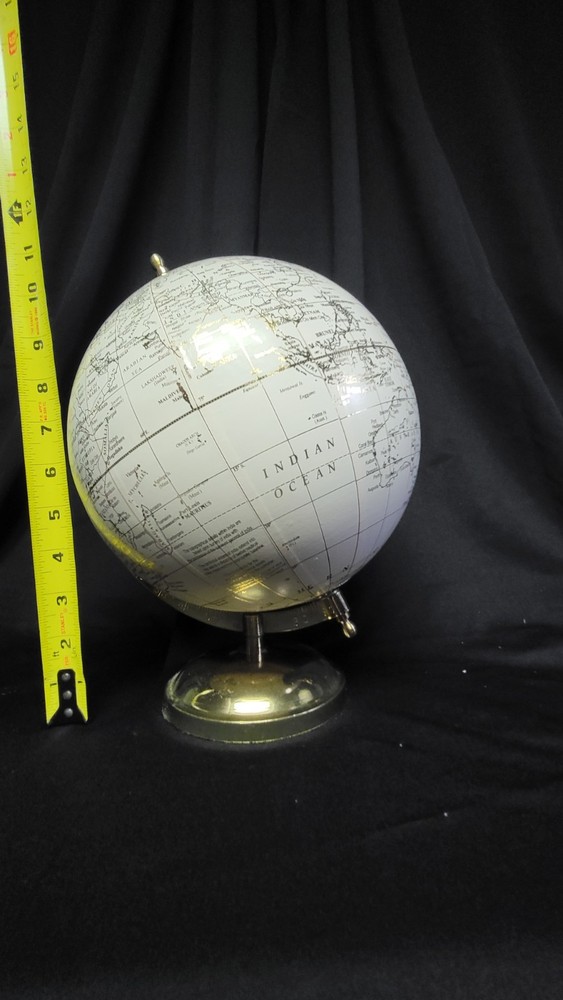 World Map Globe White With Brass Holder