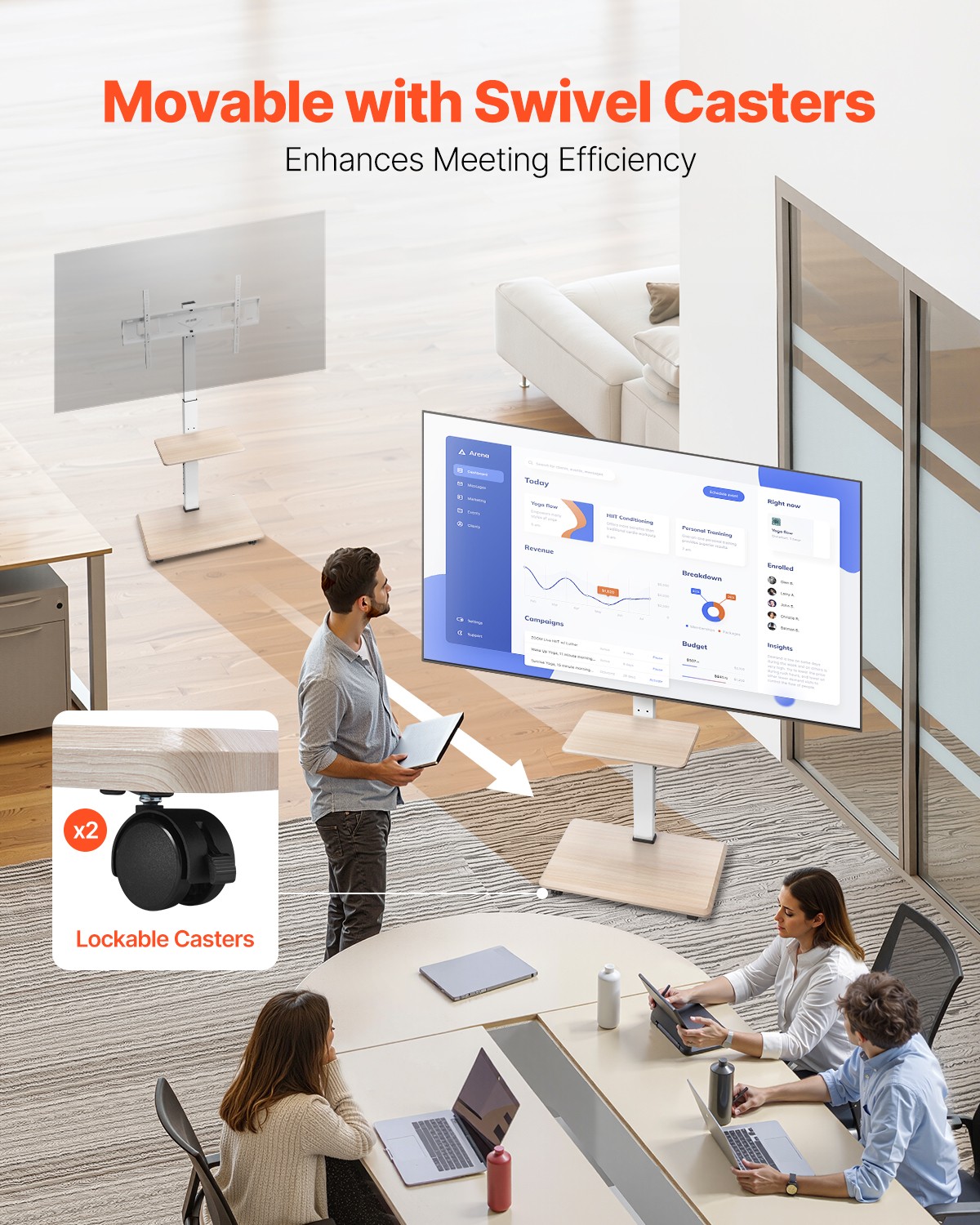 Rolling TV Stand Mobile TV Cart Holds Up to 88 lbs for 32-70 Inch Screens