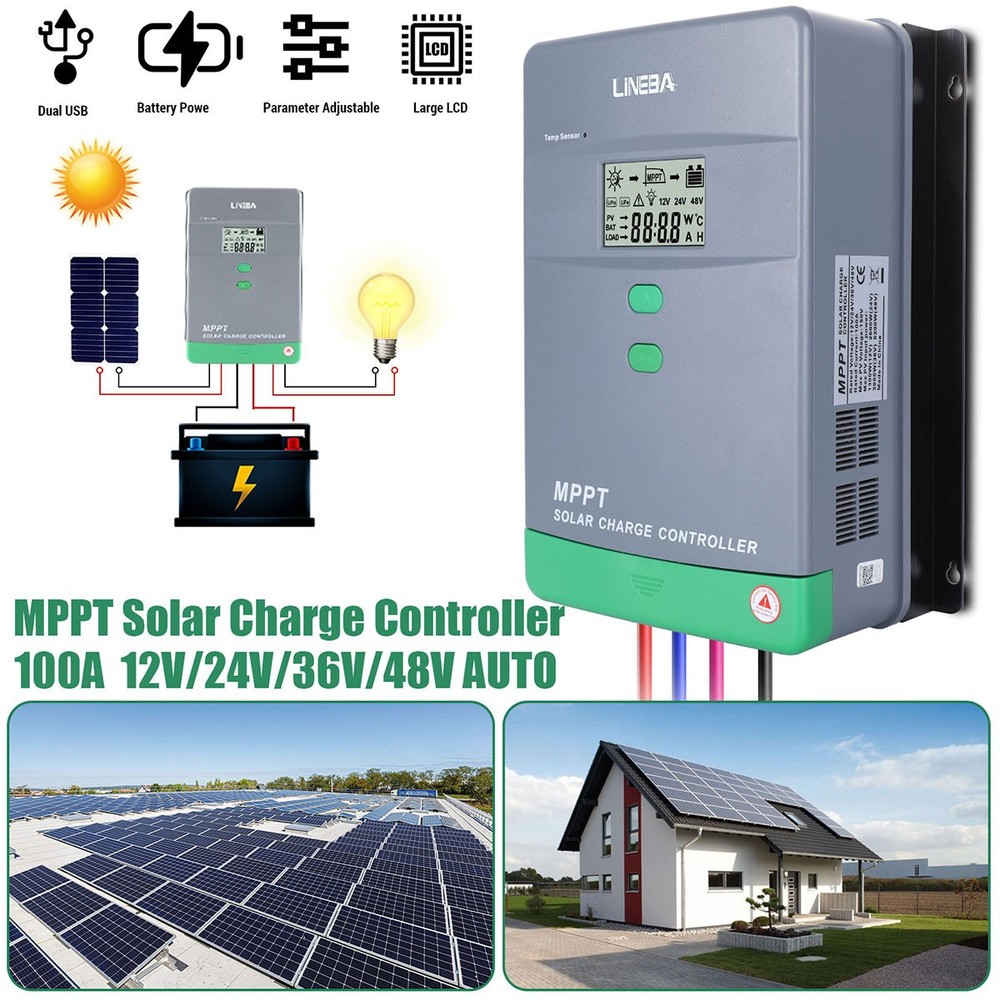 100A MPPT Solar Panel Battery Charge Controller 12V 24V 48V Auto Adjustable LCD