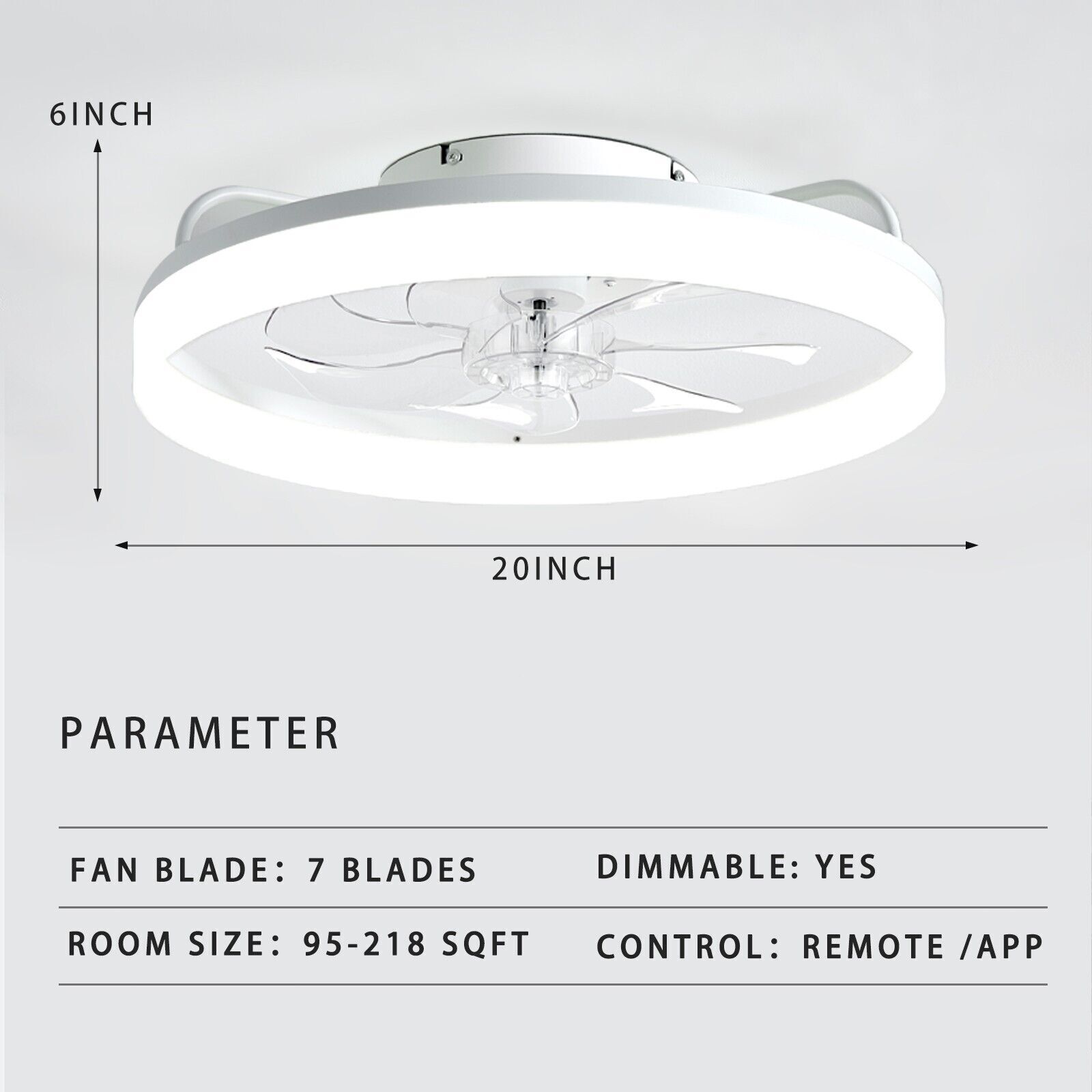 20" Modern Fan Lights Flush Mount LED Ceiling Light kit With Remote APP Control