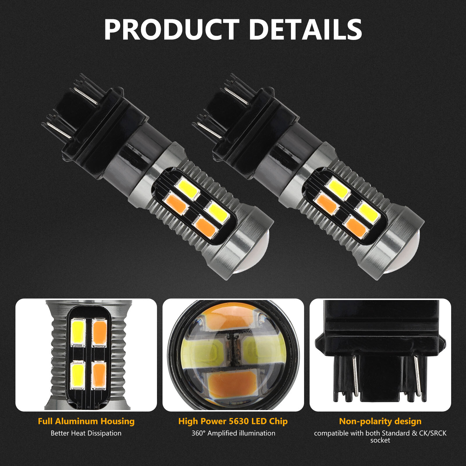 4X 3157 3156 LED DRL Switchback Turn Signal Light Bulbs 4157na 3457a White Amber