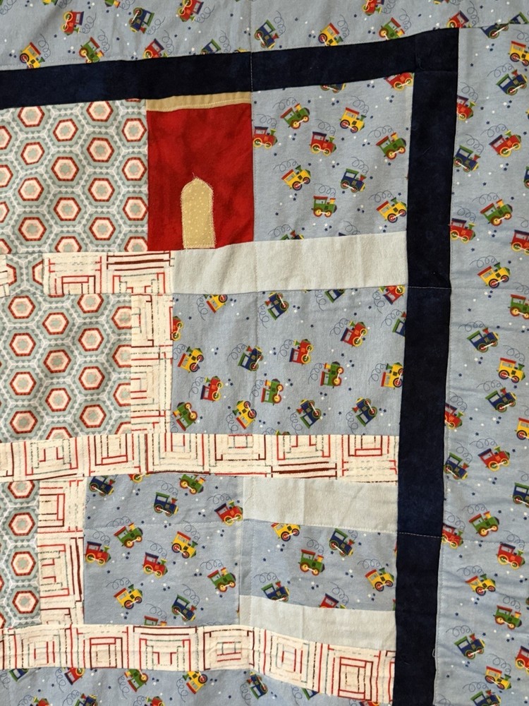 Patchwork Quilt Throw Blanket Handmade Signed Reversible Farmstead 53”x52”