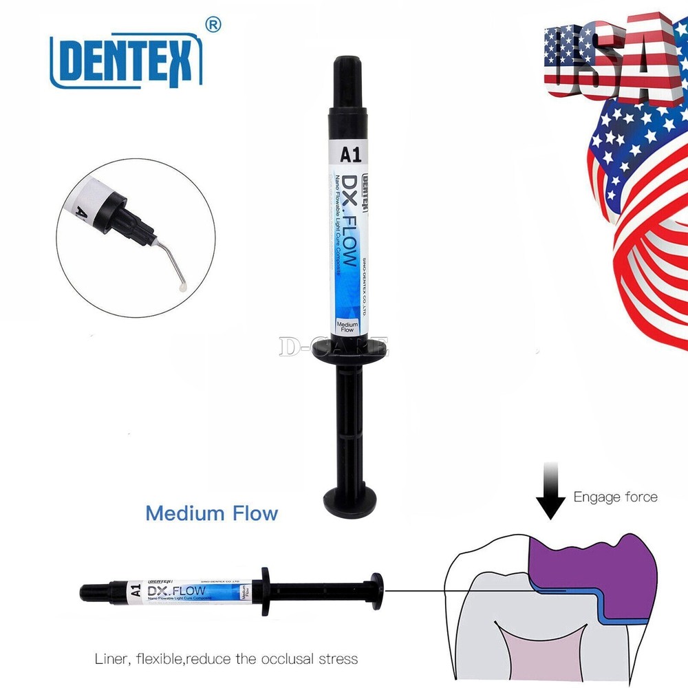 US DENTEX DX.FLOW Dental Flowable Light Cure Composite 3g/Kit Medium Flow