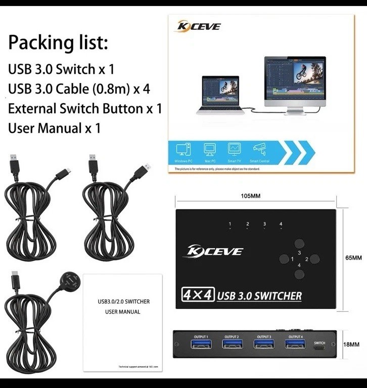 USB 3.0 Switch Selector 4 Port,KVM Switcher 4 Computers Sharing 4 USB Devices...