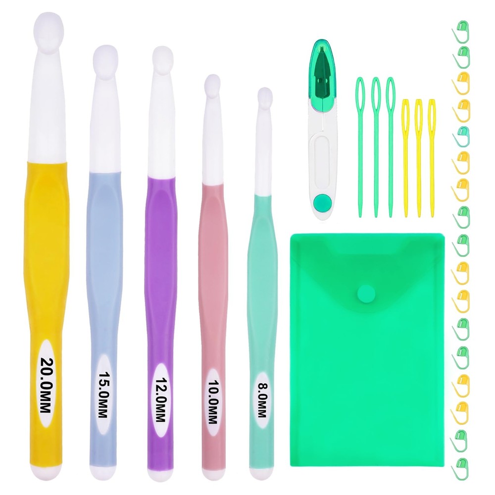Hobekoee Large Crochet Hooks 5 Sizes Big Hook Set 5PCS, Multicolor