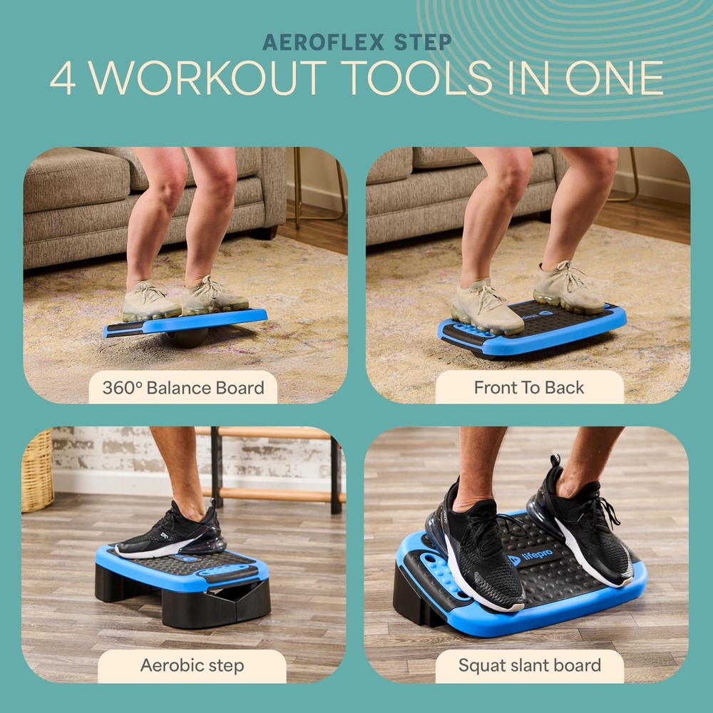 4-In-1 Aerobic Balance Board and Step Up Exercise Platform - Adjustable Multi...