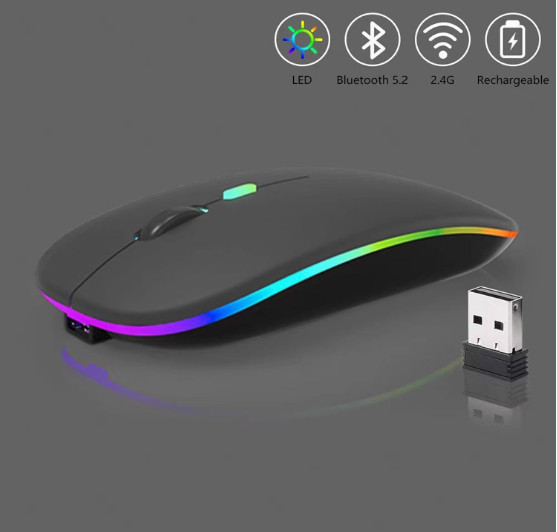 Wireless Bluetooth Mouse Rechargeable LED Silent Slim Laptop Black 2 PACK