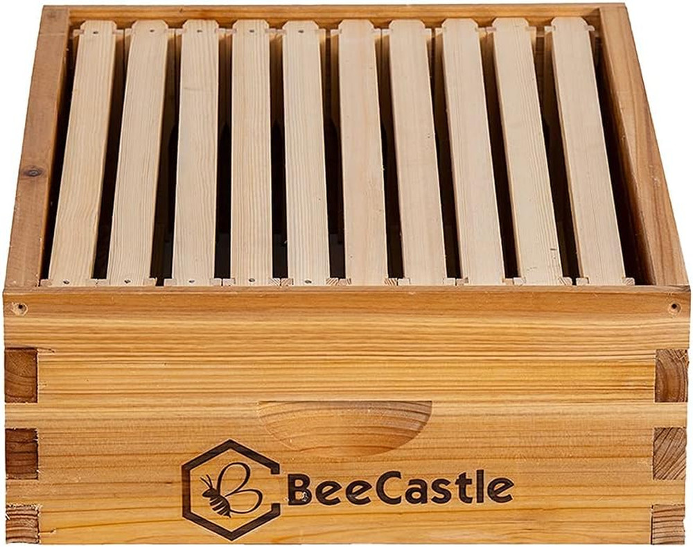 10-Frame Medium Super Bee Hive Box with Beeswax Dipped Frames (Unassembled)