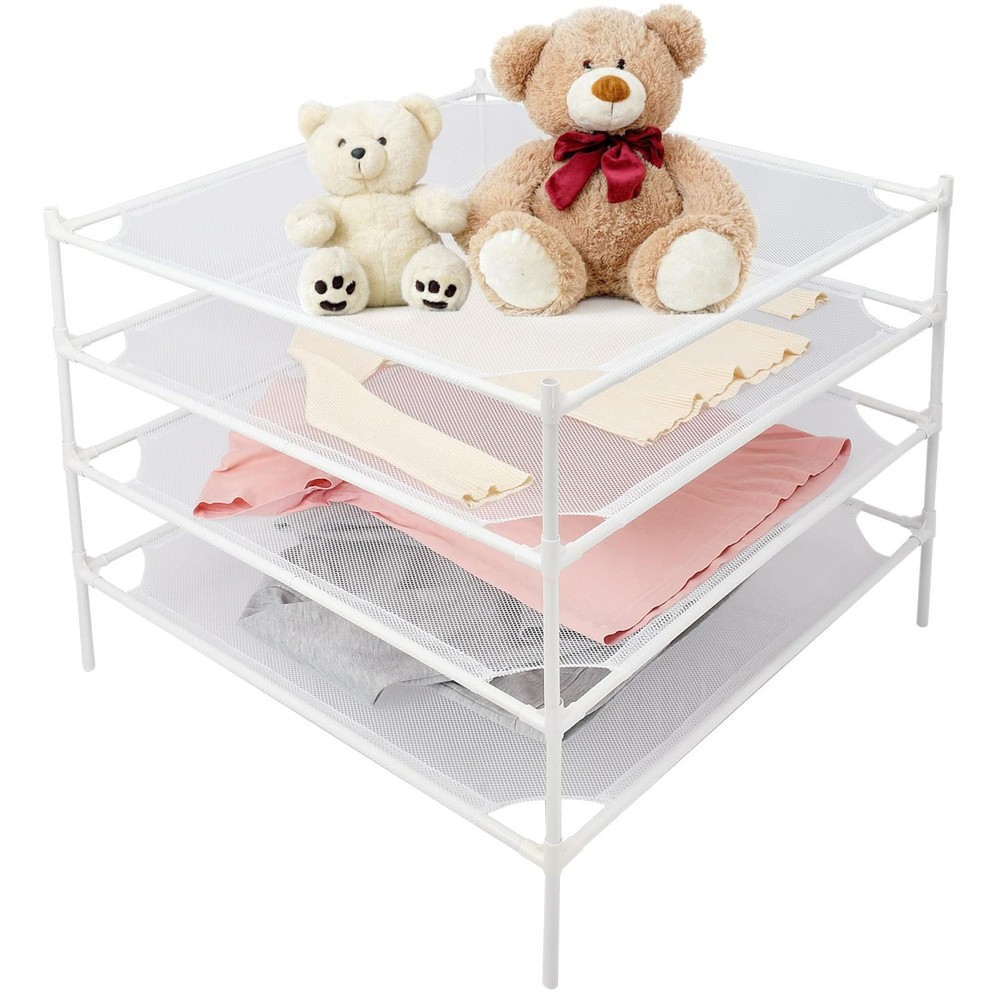 Stackable Mesh Drying Rack 4 Tier Sweater Delicates Clothing Laundry Dryer White