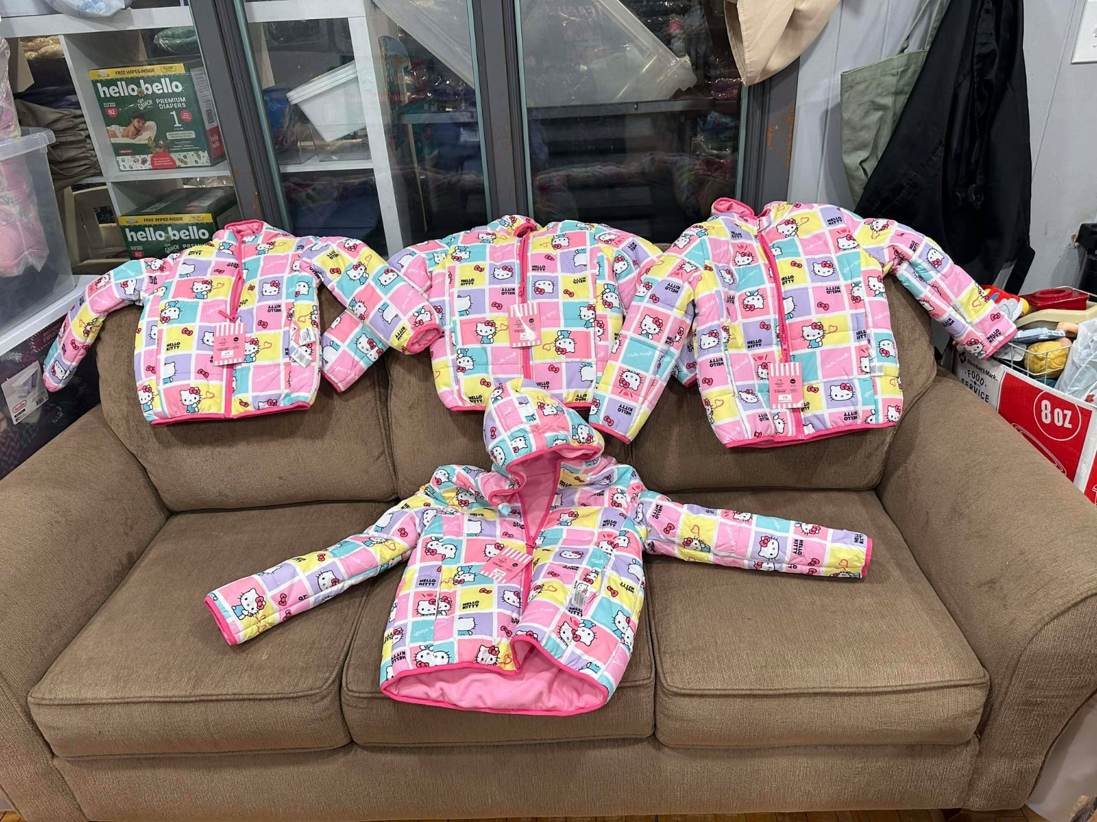 New Hello Kitty Pink  Girl's Puffer Jacket Reversible Fleece Lined XS, S, M, L