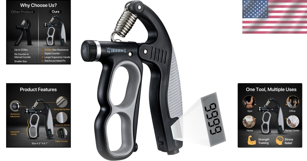 Compact PowerGrip Hand Exerciser - Electronic Counter & Adjustable Resistance