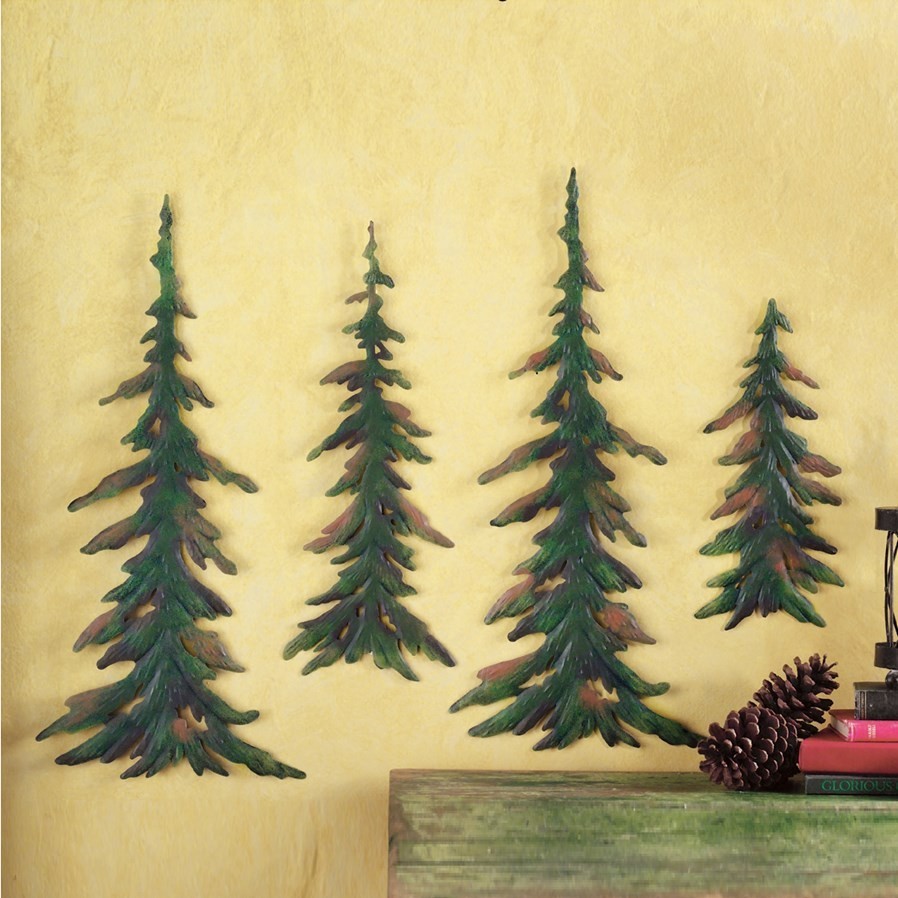 4 PCS Evergreen Pine Tree Metal Wall Decor