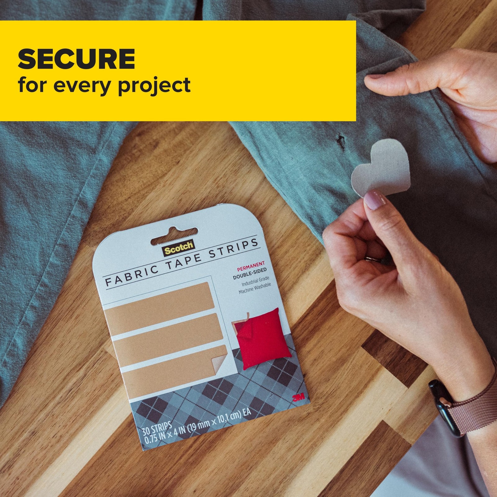 Scotch Permanent Fabric Tape Strips, 0.75 in. in x 4 x 0.01 in, Clear