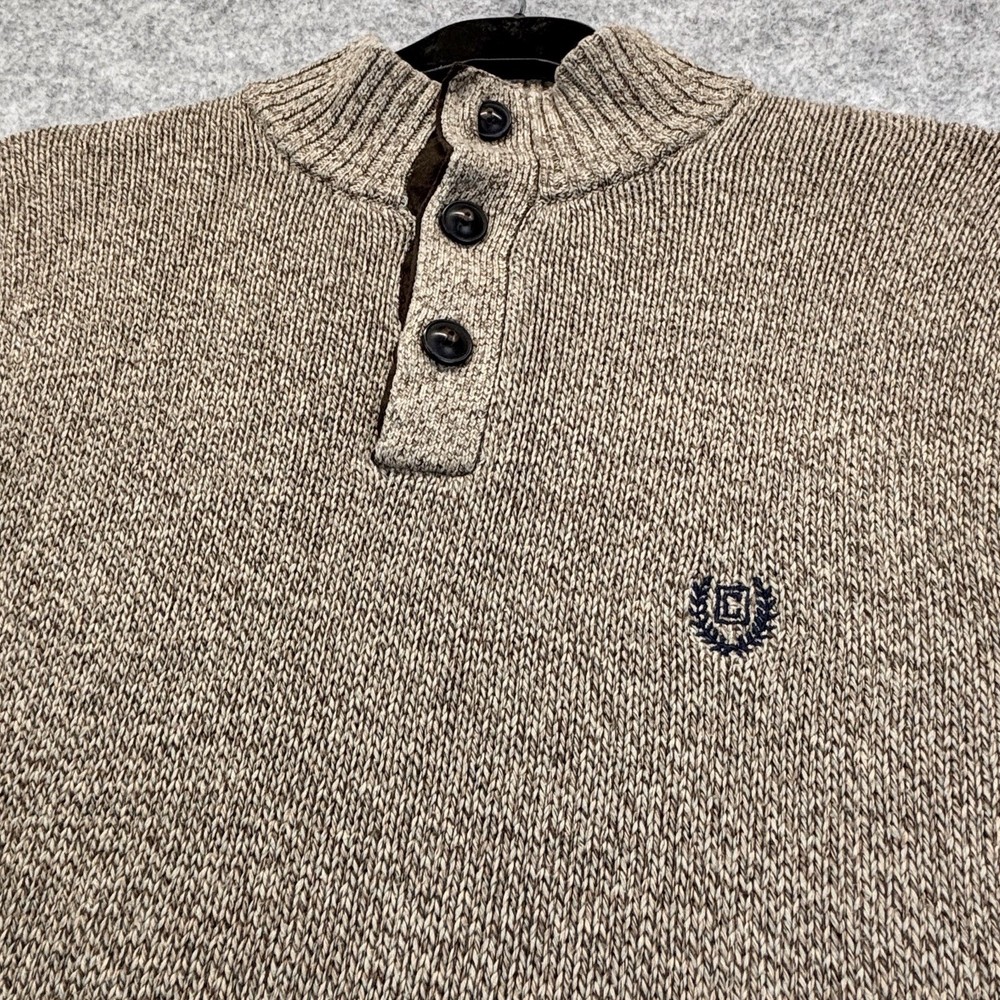 Chaps jumper size large mens button neck oatmeal brown Pullover Elbow Patch
