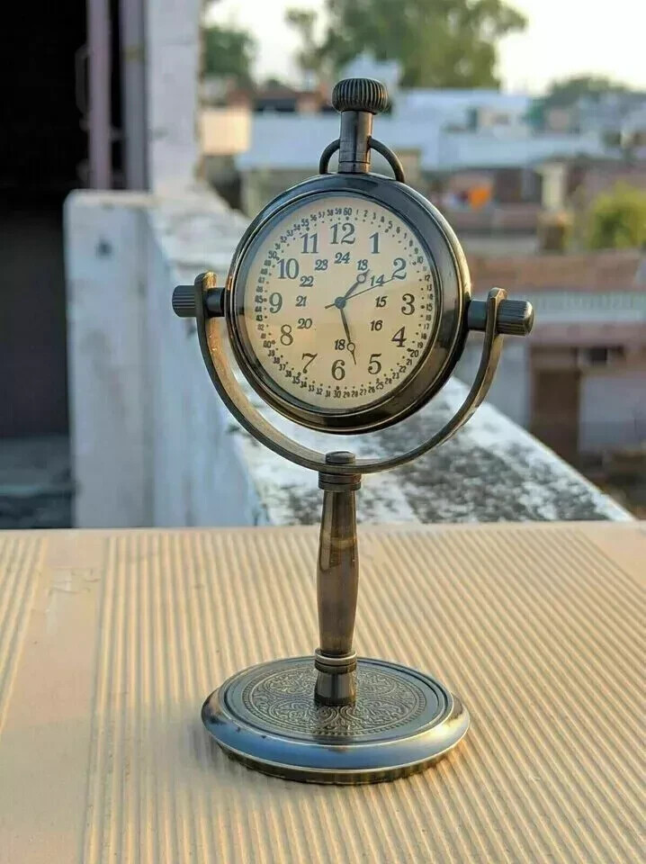Beautiful Solid Brass Desk Clock Table Clock Antique Nautical Clock