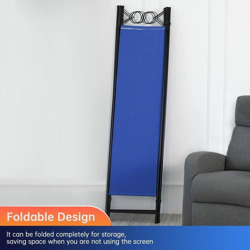 4 Panel Room Divider Steel Frame Screen Folding Privacy Divider Freestand Blue