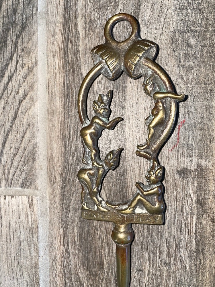 Pixie Pixies At Play Antique Fire Poker Brass