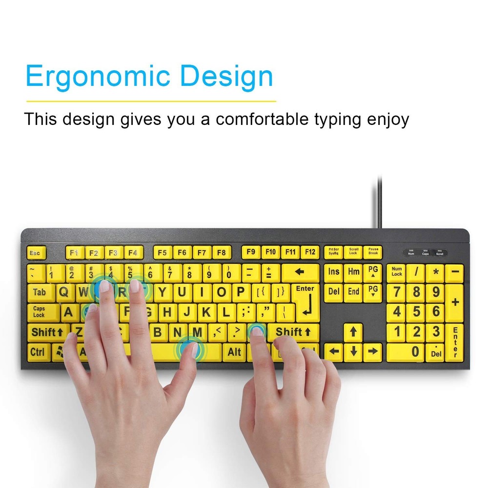 Large Print Computer Keyboard, Wired USB High Contrast Keyboard with Oversize...