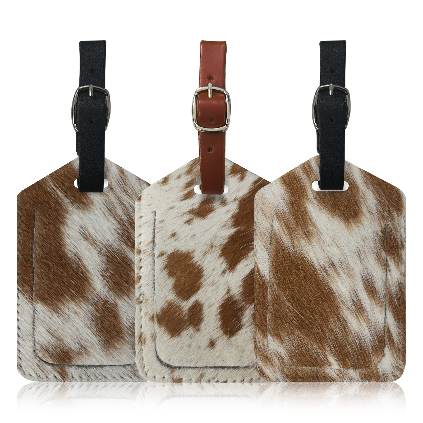 Genuine Cow Leather Luggage Tag (Pack of 3) for Baggage ID Tags Travel Label