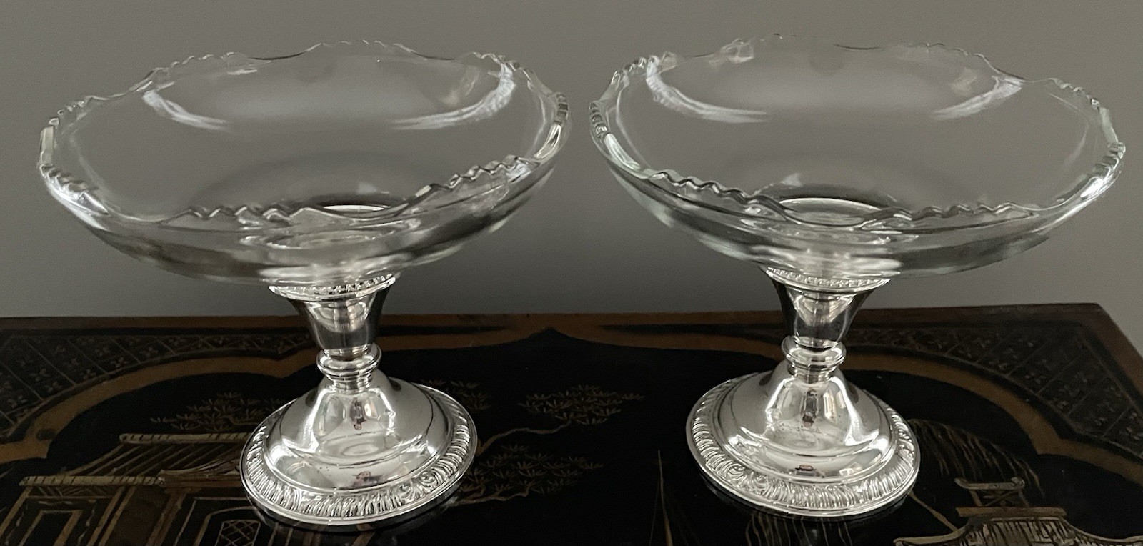 PAIR VTG Frank Whiting Weighted Sterling Silver Candlestick Candy Dish Compotes