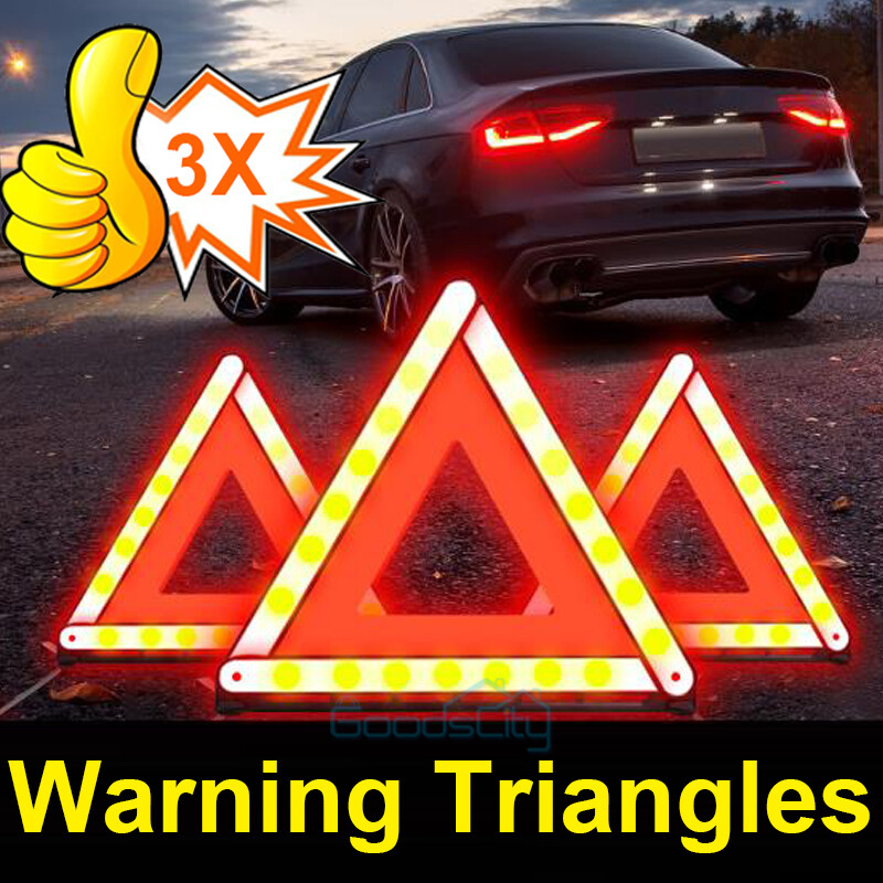 3-PACK Safety Triangles DOT Approved Warning Triangles Enmergency Reflector
