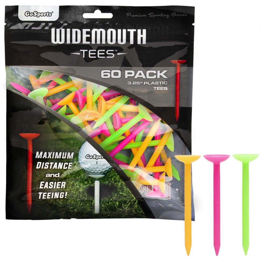 GoSports 3.25” Widemouth Plastic Golf Tees | 60 Tee Player’s Pack - Max