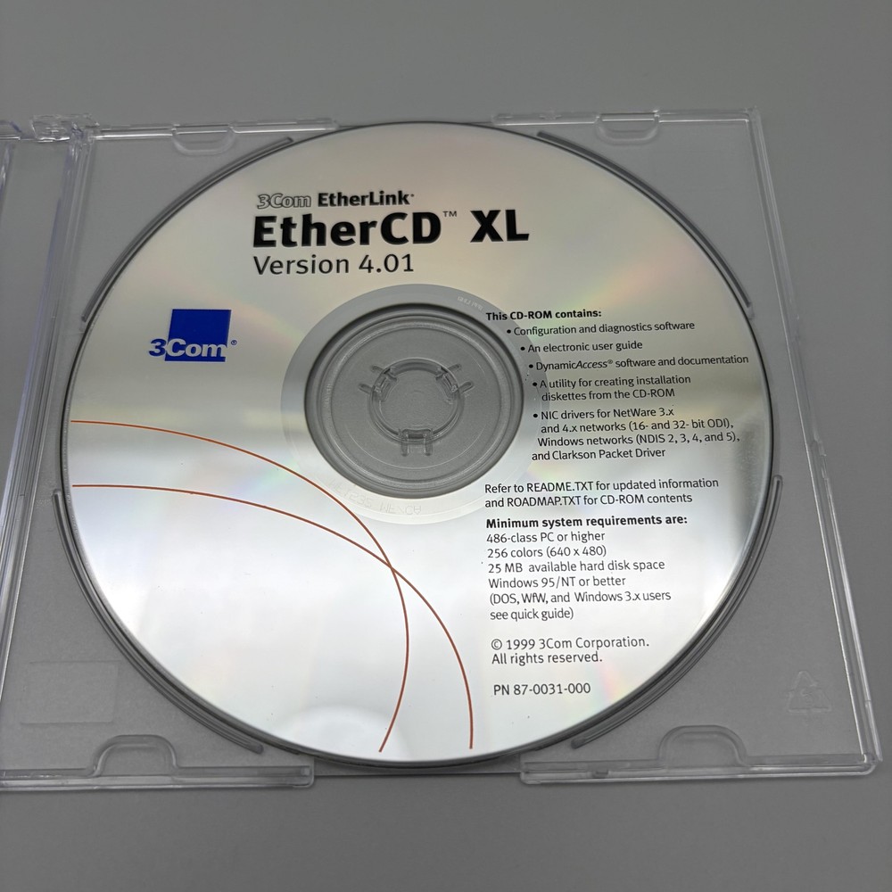 Vintage 1999 3Com EtherLink EtherCD XL Ver 4.01 Drivers Update CD-ROM Software