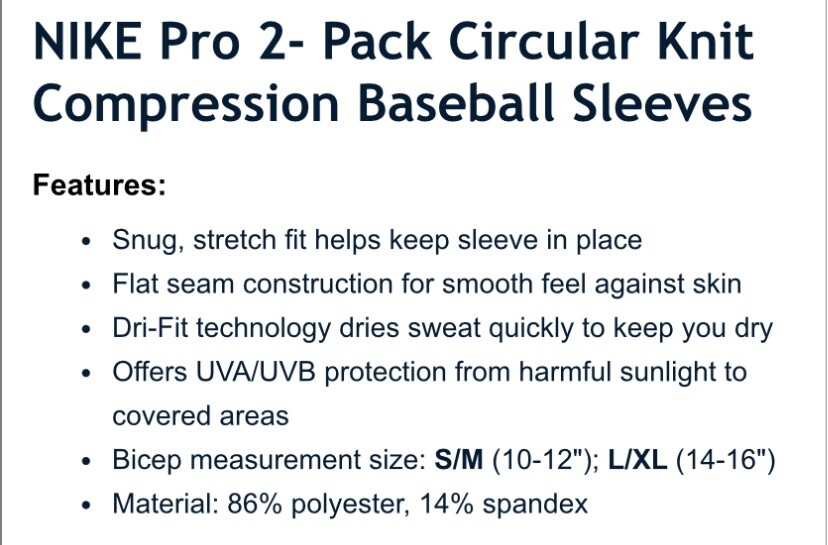 Nike Pro Therma-FIT compression sleeves. 2-Pack Black L-XL Brand New